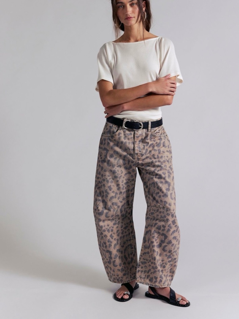 Free People - We The Free Good Luck Leopard Printed Barrel Jeans